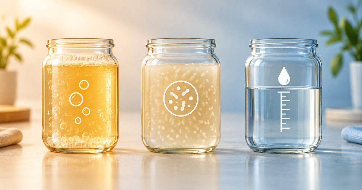 Containers illustrate fermentation, live cultures, and measured dosage