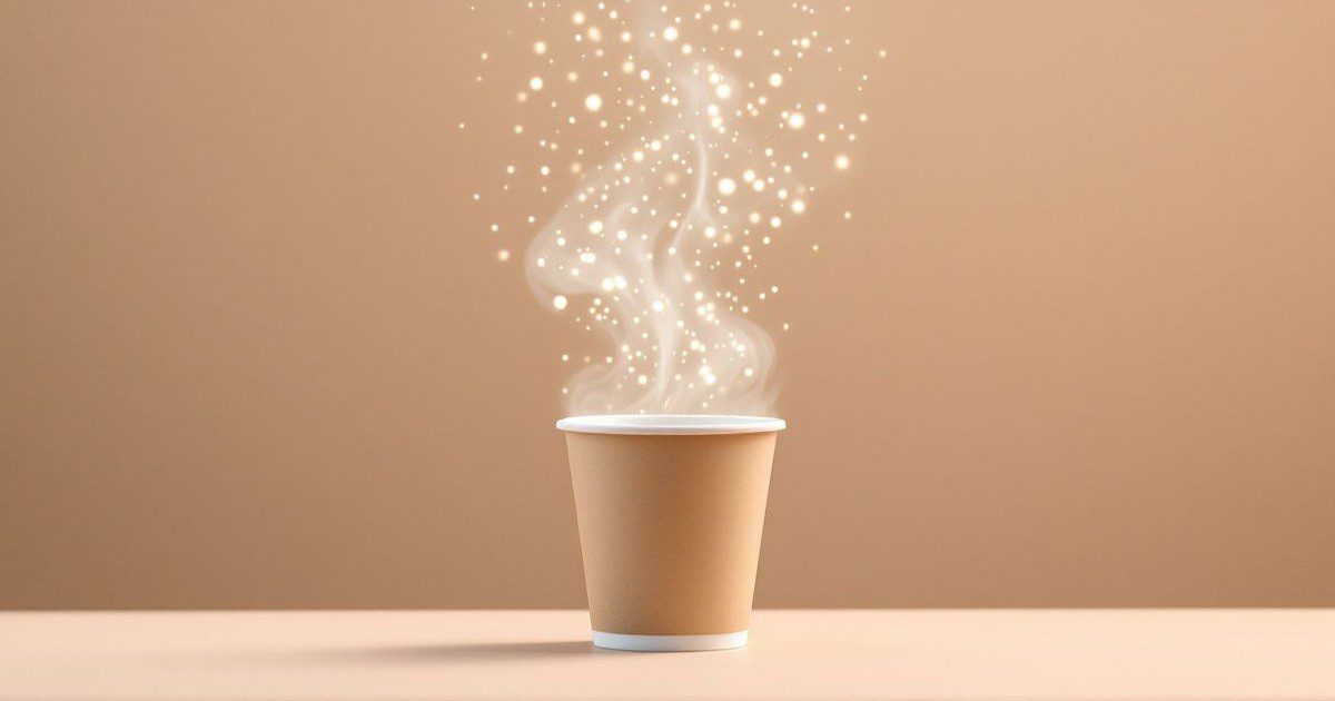 A takeaway cup releasing a glittering cloud of tiny particles