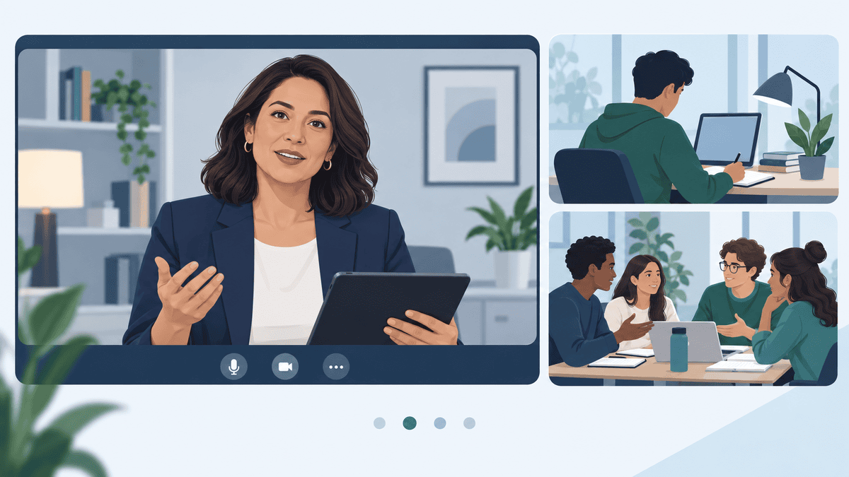 A video interviewer asking the second question about two learning options